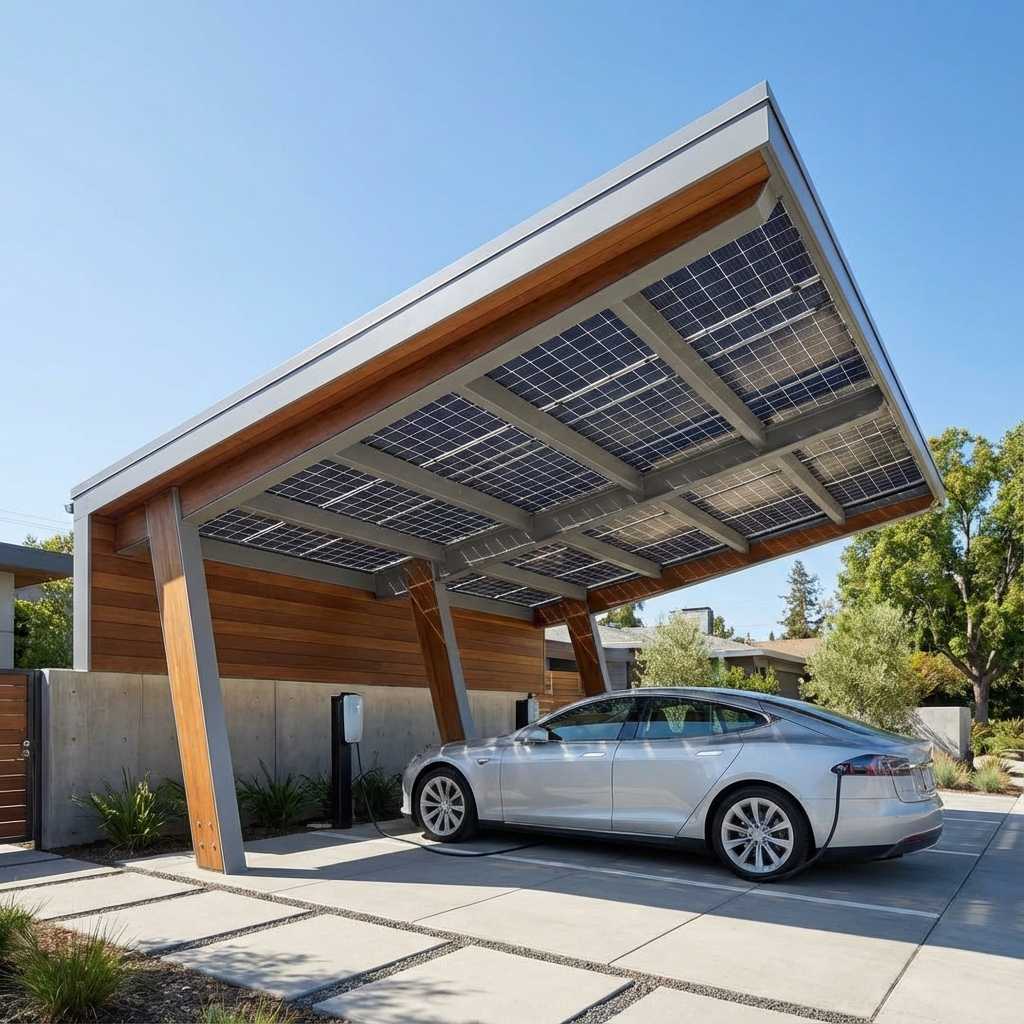 Carport solar para aparcamiento y recarga de vehículo