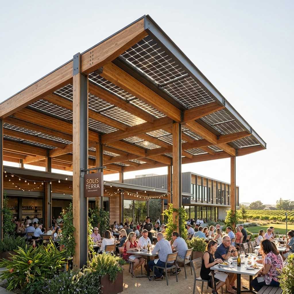 Cubierta solar para terraza de un establecimiento